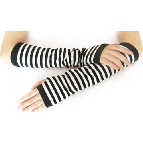 Fashion Women Lady Striped Elbow Gloves Warmer Knitted Long Fingerless Gloves Elbow Mittens Christmas Accessories Gift