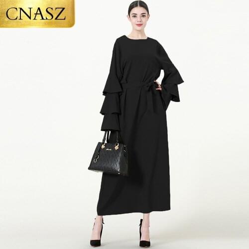 Plus Size Islamic Clothing Black Umbrella Sleeve Kimono Modern Dubai Abaya Muslim Long Maxi Dress For Women