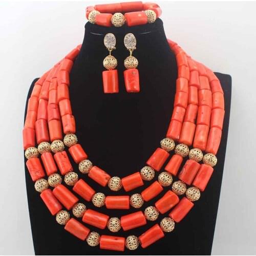 Nigerian Coral Beads Necklace Set for Wedding Indian Statement African beads Necklace Women Jewelry Sets Free Shipping W13711