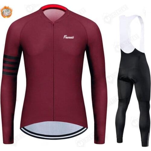 FRENESI New 2020 Racing Thermal Fleece Jersey Set Bicycle Cycling Bib Shorts Bike Sport Ropa Ciclismo Hombre Kit