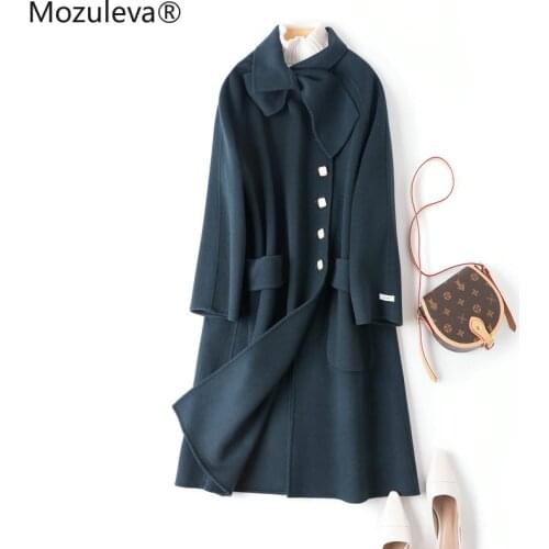 Mozuleva Double Sided Cashmere Wool Coat Female Autumn Winter Japanese Style Loose Long Woolen Coat Solid Color Outwear