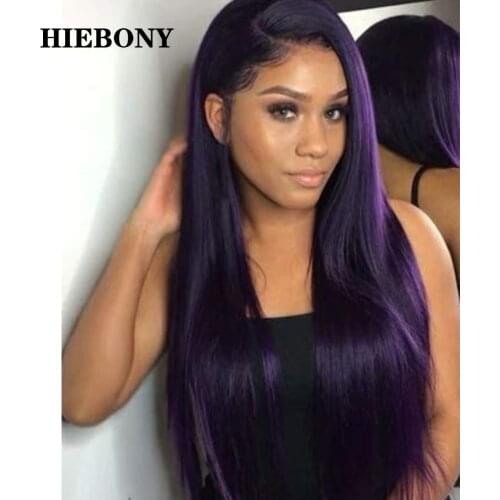 Ombre Purple Straight Lace Front Human Hair Wigs with Baby Hair 13x6 Straight Lace Front Wigs Bleached Knots for Black Women