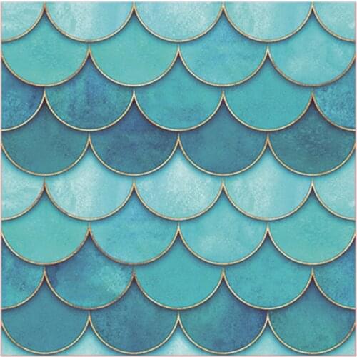 Fish Scale Tiles Nordic Mosaic Fan-Shaped Blue Tv Background Wall Sticking Bathroom Bathroom Kitchen Ice-Cracked Ceramic Tiles
