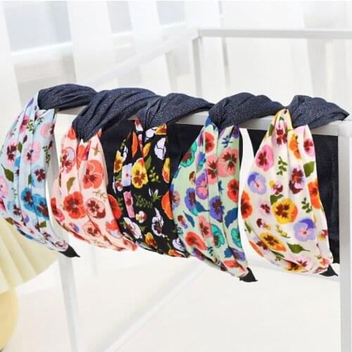 Denim Print Women Hairband Splicing Cross Headband Wide Elastic Hair Band Hoop Bow Bezel Top Knot Turban Girl Hair Accessories