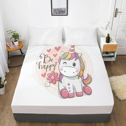 Unicorn Cartoon Fitted Sheets Mattress Cover With Elastic Band 3D Bed Sheet Linens For Children Kids Baby Girls 150x200 135x200