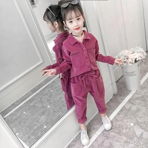 New Boys And Girls Shirt Solid Color Corduroy Childrens Shirt + Pants Kids' Clothes Wear 2 Sets of Leisure Autumn Spring