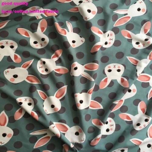 Good Quality Rabbit Cartoon Fabric Cotton/Lycra knit Fabric Stretch Rabbit Printed Cotton Fabric DIY Sewing Baby Clothing Dress