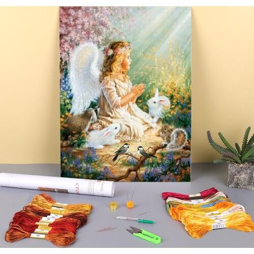 Angel Religion Printed Water-Soluble Canvas 11CT Cross-Stitch DIY Embroidery Patterns DMC Threads Sewing Painting Needle