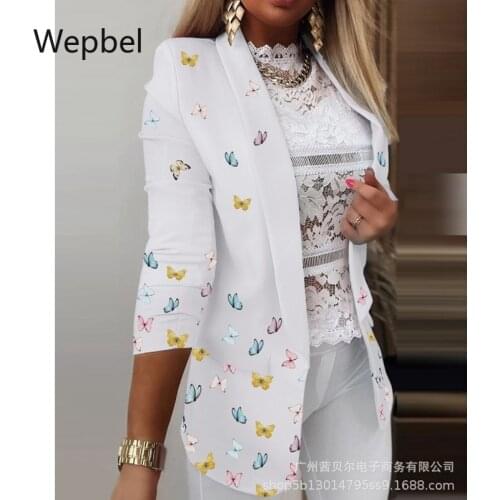 Wepbel Slim Fit Blazer Outwear OL Fashion Casual Jackets Women Betterfly Printed Long Sleeve Business Wear Coat Ladies Suits
