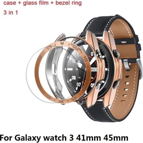 3in1 Bezel Ring + Glass Film + Case For Samsung Galaxy Watch 3 41mm 45mm Protector Cover Case Anti-Scratch Tempered Glass