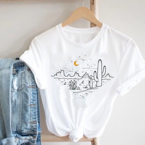 Women Casual 90s Cactus Plant Printing Ladies Clothing Ladies Girl Fashion Clothes Print Tee Top Tshirt Female Graphic T-shirt
