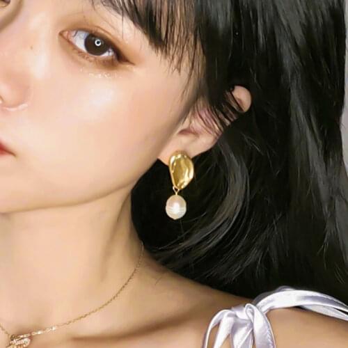 Fashion Korean Style Big Pearl Earrings For Women Bohemian Statement Earrings Geometric Drop Earrings 2021 Trend Metal Jewelry