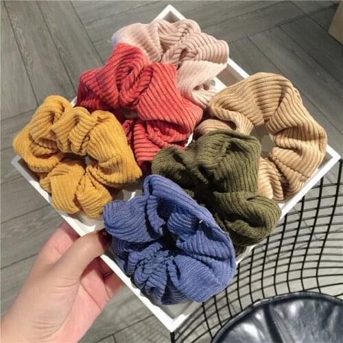 2020 Women Warm Corduroy Big Hair Scrunchies Solid Soft Vintage Hair Gums Striped Fabric Rubber Bands Girls Hair Accessories