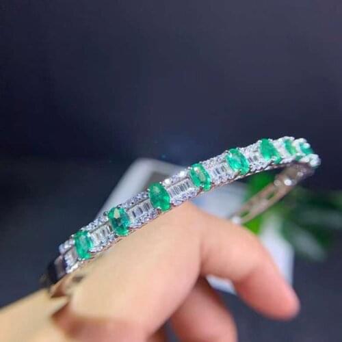 Natural green Emerald gem Bangles Natural gemstone Bangles 925 Silver bracelet grace delicate Row women party gift jewelry