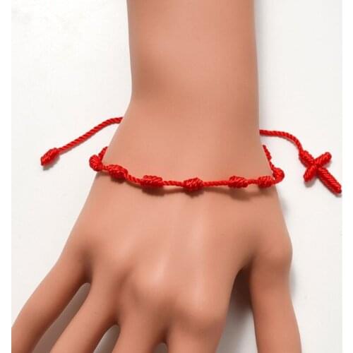 12Pcs Tibet Bracelet Red Cord Bracelet Adjustable Kabbalah 7 Knot String Cross Bracelet Amulet for Protection Good Luck