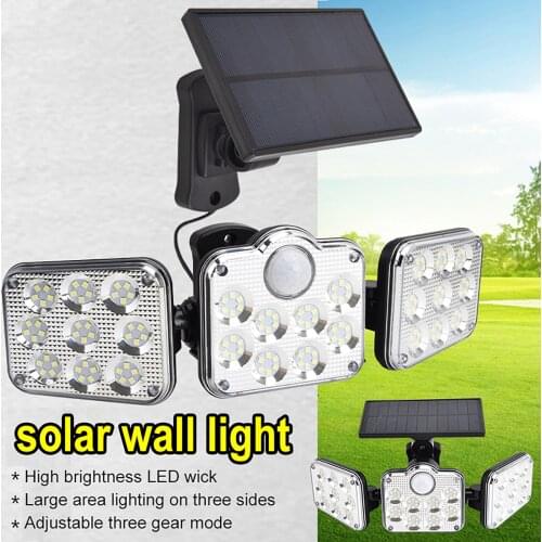 122 138 LED Solar Lights Outdoor 3 Head Motion Sensor 270 Wide Angle Illumination Waterproof Remote Control Wall Lamp