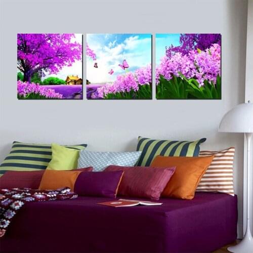 3pcs Purple Flowers Diamond Painting full square round Art Home Decoration 5D Diy Diamond Embroidery Picture ChristmasZP-2642