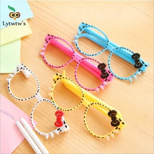 4 Pieces Lytwtws Ballpoint Pen School Creative Stationery Freebie Novel Office Gift Cute Chancery Glasses Bow Blue