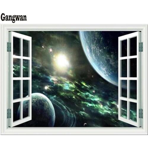 5d Diy Diamond Painting Planet Interstellar Space Full Embroidery Earth Cross Stitch Crystal Mosaic window landscape Decoration