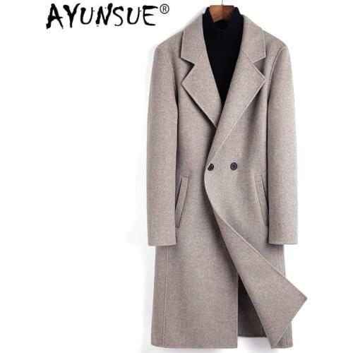 AYUNSUE Long 100% Wool Coat Men Jacket Double Breasted Overcoat Clothes Mens Coats and Jackets Sobretudo Masculino 9909 KJ4292