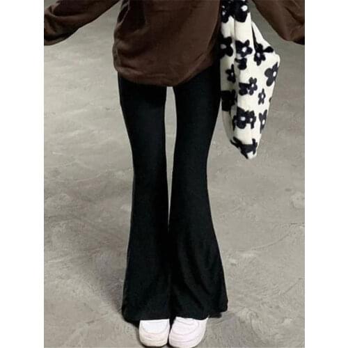 Flared Pants Women Vintage Streetwear Boot Cut Pants Female High Waist Black Solid Skinny Trousers Women Fashion Bottoms