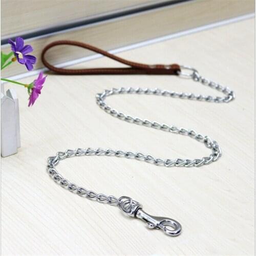 Dog Chain Lead Iron Chain Pet Accessories Durable Anti-bite Metal for Small Medium Large Dog Chain Leash Handle Leads PU Leather