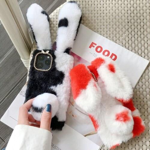 Phone Case for Samsung Galaxy J2 Pro J3 J4 Core J5 J6 Plus J7 Max J8 Cute Rabbit Soft Furry Cover Protection Shell Back Skin