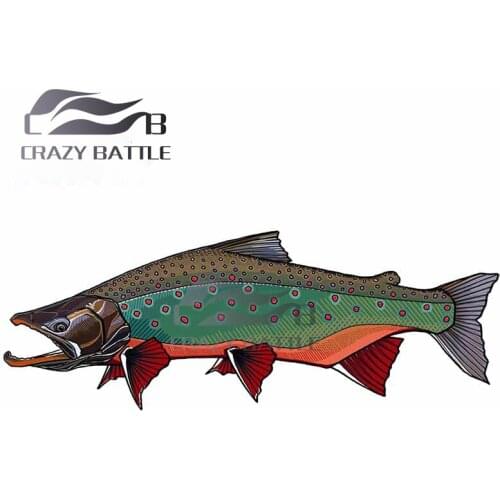 Crazy Battle 13 x 4.9cm Green Fish Open Mouth Red Scales Fine Car Stickers Vinyl Decal Car Accessories Creative Decoration