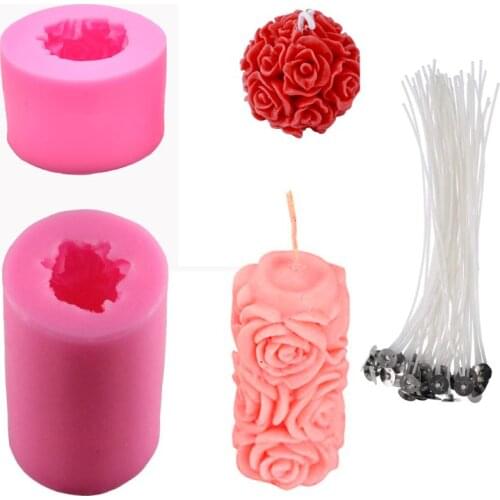 Candle Molds Cylinder and Sphere Shape Rose Flower Silicone Molds for Making DIY Homemade Beeswax Candles Bath Bomb Mini Soap Lo