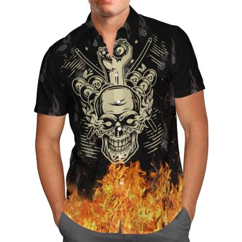 Fire Skull 3D Beach Hawaiian 2021 Summer Shirt Short Sleeve Shirt Gothic Streetwear Oversized 5XL Camisa Social Chemise Homme