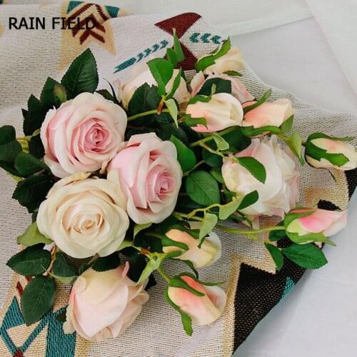 Artificial Flower Pink 2 Big Heads Rose for Decoration for Wedding Silk Fake Flower Home Family Party Table Decorative Flower