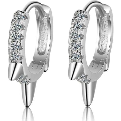 KOFSAC New Trendy 925 Sterling Silver Earring Girl Wedding Jewelry Gold A Row Zircon Spike Hoop Earrings Women Party Accessories