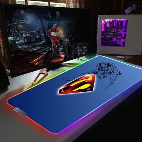 On the Table Anime RGB Mouse Pad Kawaii Accessories Mause Gamer Gaming Keyboard Mat Lighting Mouse Mats Xxl Mice Supermans Pad