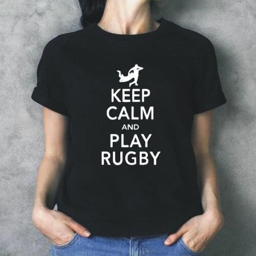 Summer Short Sleeve Tee Shirt Femme Keep Calm & Play Rugby T Shirt Women Tops Fashion Casual Harajuku Plus Size Camiseta Mujer