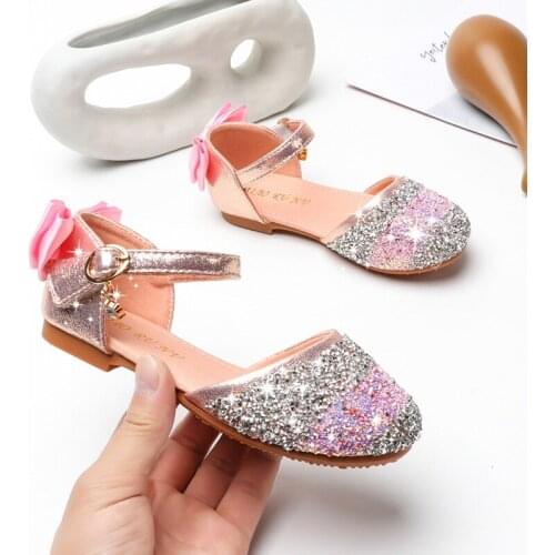 Girls Summer Shoes Childrens Princess Sequins Hooks Sandals Little Kids Bowtie Students Rhinestone Party Shoes