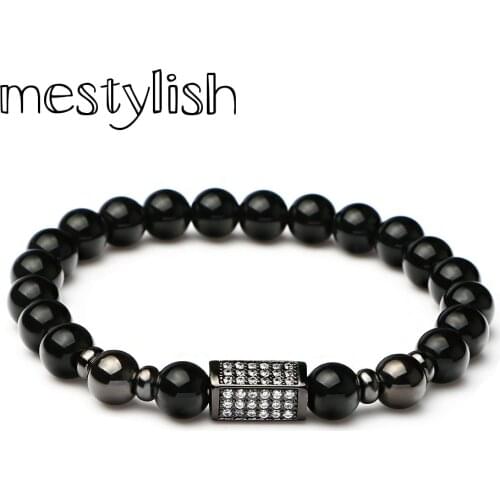 Mestylish/Hot sell in Europe and USA Cylinder zirconia Black Natural Stone Beads Brecelet jewelry for handmade making