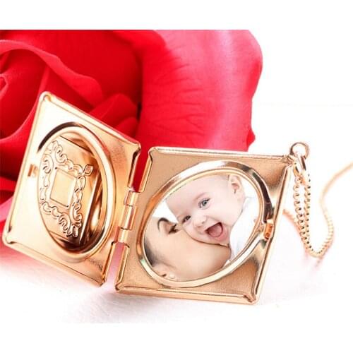 Fashion Creative Section Pattern Pocket Watch Square Can Put Photo Pendant Love Necklace For Women chain jewelry YT-A1012