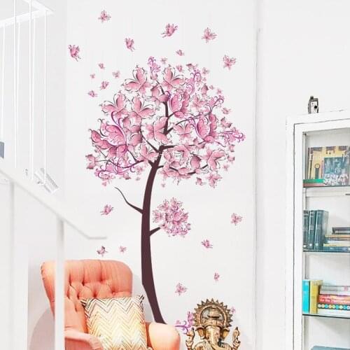 Butterfly Flower Tree Wall Stickers Living Room Girls Bedroom Wall Decoration TV Sofa Background Home Decor PVC DIY Mural Decals