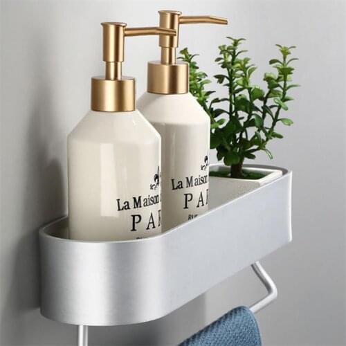 Bathroom Shelf Wall Mounted Waterproof Bath Towel Bar Holder Black Aluminum Kitchen Corner Shelves Home Bathroom Accessories