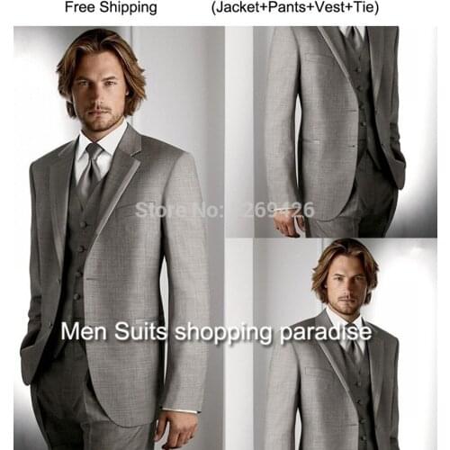 New Best Excellent suits Light gray Groom Tuxedos Wedding Mens Suits (jacket+pants+waistcoat+tie) DH:230