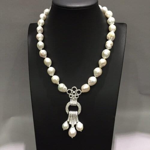 10-13MM Baroque Natural fresh water pearl pendant necklace copper with cbuic zircon fashion women jewelry free shipping