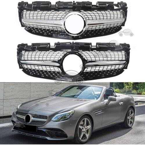 Front Bumper Racing Grill Billet Grille Cover For Mercedes-Benz R172 SLC Class 2016 2017 2018 2019 2020 2021 GT Diamond