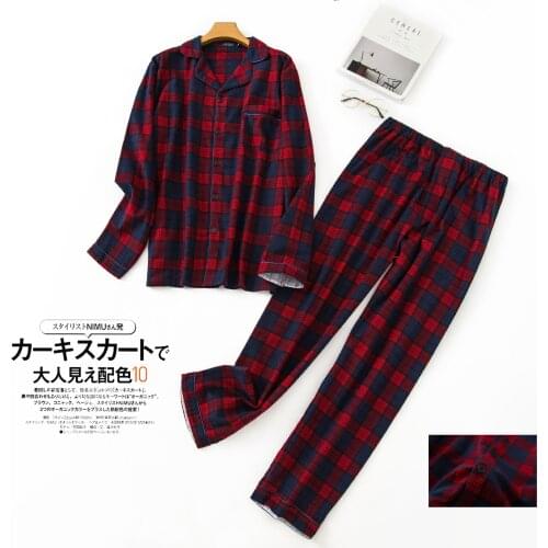 New Cotton Mens Winter Plaid Long Sleeve Pants Flannelette Pajamas Set Men Sleepwear Keep Warm Flannel Nightgown Couple Set