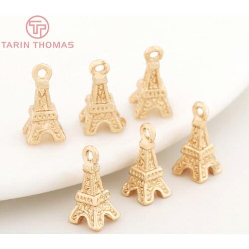 6PCS 5x10MM 24K Champagne Gold Color Plated Brass Eiffel Tower Charms Pendants High Quality Diy Jewelry Accessories