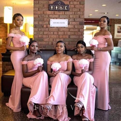 Simple Pink Lace Mermaid Bridesmaid Dresses Off the Shoulder Wedding Party Gowns Women Occasion Dress Plus Size Dresses