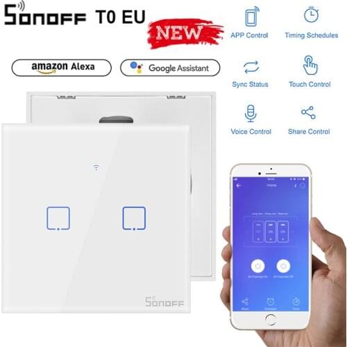 SONOFF T0EU TX Wifi Touch Wall Light Wireless Switch Smart Home 1/2/3 Gang Voice/APP Remote Control Works With Alexa Google Home