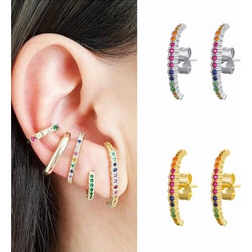 CRMYA Luxury Cz Gold Filled Silver Color Ear Jackets Rainbow Cubic Zircon Stud Earrings For Women Wedding Jewelry Wholesale