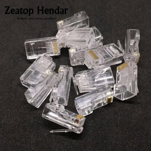 10Pcs Cat5 Cat5e RJ45 Network Connector 8P8C Modular Ethernet Cable Head Plug Gold Plated Crimp Network RJ45 Crystal Plug