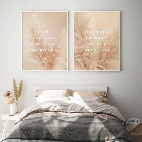 Modern Nordic Bible Verse Psalm Pampas Grass Poster Canvas Painting Wall Art Print Pictures for Bedroom Interior Home Decoration