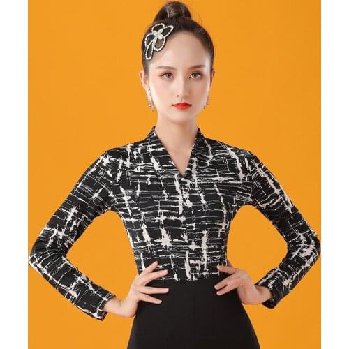 Modern Ballroom Dance Tops Autumn/Winter Latin Long Sleeve Practice Shirt Rumba Tango Samba Salsa Cha Cha Dance Clothes DQL4987